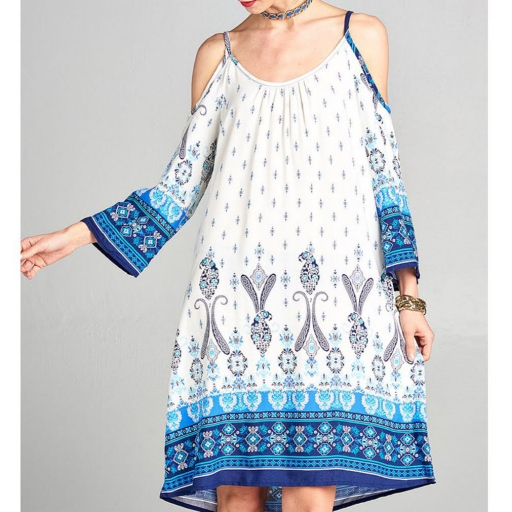 Boho Blues Cold Shoulder Dress